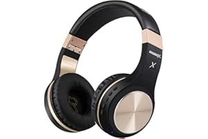 Riwbox Bluetooth-Kopfhörer, XBT-80 Faltbare, kabellose Stereo-Kopfhörer Over-Ear mit Mikrofon und Lautstärkeregelung, mit und ohne Kabel, für PC/Handys/TV (Schwarz&Gold)