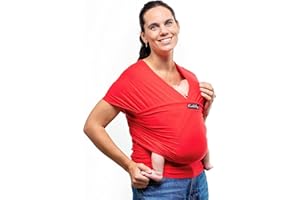 CuddleBug Fascia Porta Bebé Neonato e Bimbi fino a 16 Kg – Fascia Neonato per Trasporto a Mani Libere – Marsupio Bambino a Fascia – Ideale come Regalo Nascita e Baby Shower (Rosso/Red)