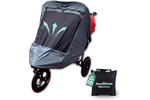 SnoozeShade Twin Deluxe Double Buggy Sun Shade for Twin Pushchairs and Strollers Breathable Blackout Mesh Blocks 97.5% UV Ideal for Newborns and Toddlers on The Go