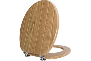 Angel Shield Standard Antibacterial Wooden Toilet Seat Cover Wood Toliet Seat Alloy Hinges Striped Oak