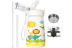 OLDLEY 350ml/12oz Kids Stainless Steel Water Bottle with Straw for School with 2 Different Lid Metal Vacuum Insulated Water Bottles Small Flask for Boys Girls Toddler Children Hot Cold Drinks BPA Free