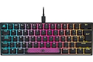 Corsair K65 RGB MINI 60% Teclado Mecánico con Cable para Juegos - Interruptores CHERRY MX ROJO - Teclados PBT Double-Shot - Compatible con iCUE - QWERTY ES - PC, Mac, Xbox - Negro