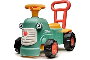 Falk - Porteur Tracteur Maurice Vert avec Barre Ergonomique d'aide à la Marche - Dès 12 Mois - 90% de Plastique recyclé - Fabriqué en France - 901