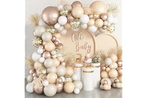 FAIRYMAIDEN Kit Arco Palloncini Struttura Palloncini Compleanno Beige, 113 Pezzi Ghirlanda Palloncini Bianchi Albicocca Champagne Oro per Decorazioni Compleanno Bimba Bimbo, Baby Shower, Matrimonio, Anniversario