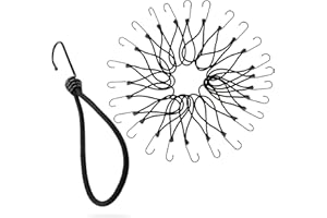 PRETEX Corde Elastiche con Gancio - Set di 25 da 23 cm - Ganci Elastici Universali - Elastici con Ganci Resistenti per Teloni Occhiellati Striscioni e Campeggio - Corda Nera e Gancio Nero