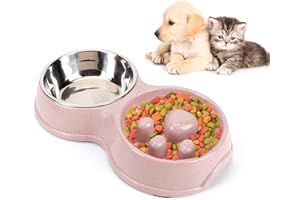 NONE/BRAND Besylo Comedero Perro Gato, Perros Bol para Gatos, Comedero Perros Pequeños, Comedero Doble Perro, Comedero Lento, Alimentación lenta / Interactivo, para perros medianos y pequeños Gatos (Rosado)