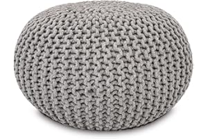 Amago home Strickhocker XXL Pouf Ø55 H37cm Bodenkissen Sitzpouf Baumwolle nachhaltig Farbe hellgrau