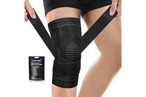 Lexniush Kniebandage für Damen Männer, Kompression Kniestütze mit Riemen für Knieschmerzen, Meniskusriss, Arthritis, ACL, Einstellbares Bandage Knie für Fussball, Laufen, Sport, Yoga(Schwarz, L)