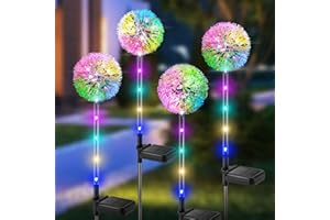 BUCASA Solarlampen für Außen Garten, 4 Stück Solarleuchten für Außen Löwenzahn mit Farbig LED, IP65 Wasserdicht Solar Blumen Lampe für Rasen Balkon Terrasse Hof Garten Deko Geschenke für Frauen