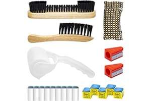 YAUHAR Yuahar 21 Billiards Pool Table Cleaning Set W Wooden Pool Table Brush, 12mm Slip-On Cue Replacement Tips, Sticky Lint Roller, Pool Cue Chalk Cubes and Rod Tip Sharpener for Game and Competition