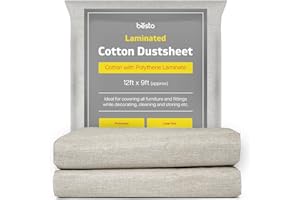 BESTO Pack of 2 Laminated Cotton Dust Sheets for Decorating, Waterproof 12ft x 9ft Dust Sheets Twill Laminated Polythene Backed Reusable Paint Sheets for Furniture, Floor, Staircase and DIY Projects