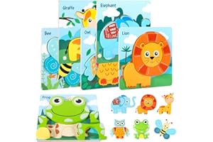AMZJMT Holzpuzzle,Tier Holzpuzzle Set -6 Stück Holz Steckpuzzle - Montessori Spielzeug für Kinder ab 2 3 4 Jahren - Lernspielzeug - 6er-Pack Holzspielzeug für Jungen und Mädchen