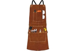 BWOLF SMITH Tablier de Soudeur Professionnel en Cuir | pour Homme avec 6 Poches |Tablier de Soudure Durable de Travail | Anti-flamme et Protection pour Forgeron