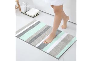 Homaxy Tapis de Bain Antiderapant,Tapis Salle de Bain Rayé en Microfibre Douce, Absorbant à Poils Longs, Lavable en Machine - 50 x 80 cm, Vert/Gris