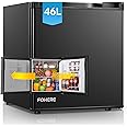 FOHERE Table Top Mini Fridge with Freezer 46L, Reversible Door, 7 Adjustable Temperature Levels, E rated, 42 dB Low Noise, Adjustable Feet, Energy Efficient, Black