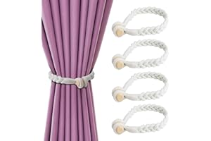 ComPDCVD 4 Pezzi Fermatenda Magnetici per Tende Fermatenda in Corda Intrecciata a Mano con Fibbia in Legno Fermatenda Calamita Cravatta per Tenda per Camera da Letto Soggiorno Tenda Decorazione Beige