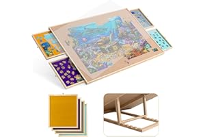 Becko US Planche de puzzle carrée avec support réglable et 4 tiroirs à puzzle avec surface antidérapante, pour puzzles jusqu'à 1500 pièces