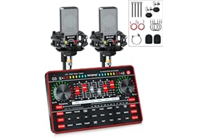 Audio Mixer with Sound Card, tenlamp Two 3.5mm Studio Condenser Microphone and G3 Audio Interface, Voice Changer, Podcast Equipment for PC Recording, Gaming,