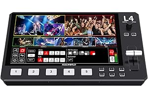FEELWORLD L4 przełącznik miksera wideo z ekranem dotykowym LCD 10,1", multi-aparat USB 3.0 Fast Live Streaming Broadcast 4 HDMI IN 1 SDI IN