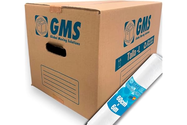 20 Cajas Cartón Mudanza 50x30x30cm Talla L de 45 litros + Burbuja 6x0,6m Para Mudanzas y Almacenaje con Asas y Con Burbuja. Cartón Alta Resistencia (20 Cajas - 50x30x30cm + Burbuja)