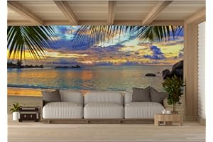 OEDIM Fotomural Vinilo para Pared Atardecer Playa Tropical | Fotomural para Paredes | Mural | Vinilo Decorativo | Varias Medidas 200 x 150 cm | Decoración comedores, Salones, Habitaciones...