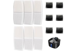 Filtri Fontanella per Gatti, 6 Filtris + 6 Spugnes, Filtri compatibili con Fontanella per Gatti senza Fili TOPPLEE, Filtrazione dei Peli Galleggiantie e Addolcimento Dell'Acqua