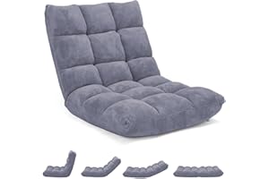 GOPLUS Chaise de Sol Pliante, Fauteuil Convertible Réglable à 14 Niveaux, Fauteuil Paresseux avec Velours Corail Confortable, Chaise de Méditation Rembourré, 105 x 56 x 15CM (Gris)