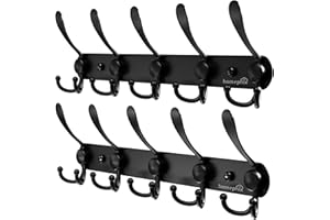 Homephix Coat Hooks Wall Mounted (Star Black-2 Pack) - Stainless Steel Wall Hooks - Multipurpose Heavy Duty Coat Rack with Fittings Included