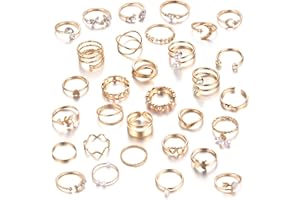 JSTHHTT 31 Pcs Bagues Rétro Vintage Réglables Bagues Empilables Ensemble Minimaliste Bagues Pouce Femme, Or