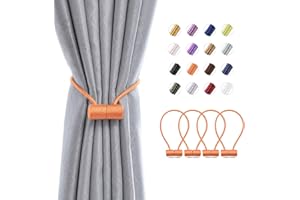 Pretty Jolly 4 Pack Magnetic Curtain Tiebacks 16 Inch Modern Handmade Weave Rope Curtain Holdbacks Convenient Decorative Curtain Drape Tie Backs for Home and Office Window Drapery (Orange)