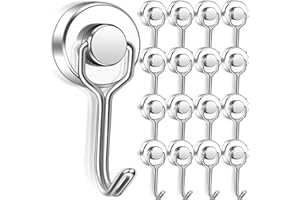 Keukenket Pack of 16 Extra Strong Magnetic Hooks, 15 KG Pull, Neodymium & Steel, 20 mm Swivel, Silver, Modern, Home Organization