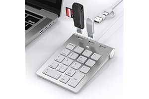 TIOLEJE USB-C/USB-A Pavé Numérique Filaire - Clavier Numerique pour PC Portable Équipé de 3 Ports Hub USB 2.0, Pavé Numérique Externe 18 Touches pour Macbook, Ordinateur Portable, Surface Pro, PC, Pad