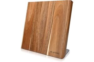 Navaris Drewniany magnetyczny uchwyt na noże – uniwersalny drewniany blok magnetyczny i organizer na noże, nożyczki, sztućce kuchenne, akacja, 27,7 x 27,5 cm
