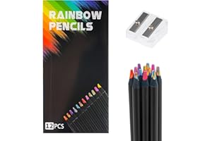 LIULIUSHUN 12 Couleurs Crayon de Couleur Arc en Ciel, Crayons de Couleurs, Calendrier de Avent pour filles et garçons, cadeaux d'anniversaire, petits présents pour enfants de 4 à 12 ans, avec 1 taille-crayon, L