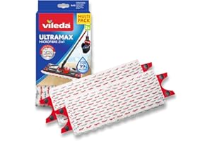 Vileda Recharge Ultramax, Paquet de 2, Convient à Tous Les systèmes de balais à Plat, pour Tous Types de sols, Retire Plus de 99% des bactéries avec Juste de l'eau