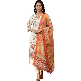 Yash Gallery Women’s Muslin Fabric Printed Straight Kurta with Matching Dupatta Lightweight Breathable Muslin Kurta Set Offic