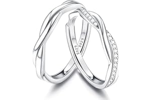 JeweBella Anelli Donna Argento 925 Regolabili con Zirconia Cubica Fedine Fidanzamento Coppia Elegante Promessa Anello per Donna Uomo Set di Anelli Gioielli Regalo