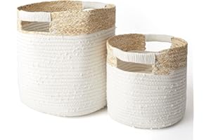 LA JOLÍE MUSE LA JOLIE MUSE Cotton Rope Storage Baskets with Corn Skin Set of 2, Organizer Bins for Baby Toys Laundry Blankets, Home Décor Gift, Natural Color, Beige