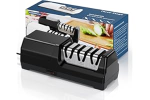 HIUYRFS Aiguiseur de Couteaux électrique Professionnel à 3 Niveaux, Disques Diamantés, Protection Contre la Surchauffe, Moteur Silencieux, Affûtage Rapide pour Couteaux de Cuisine
