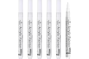 DewGulf Lot de 6 Marqueurs Acryliques Blancs à Séchage Rapide - Pointe de 0.7mm Blanc Pointe Fine Utilisables sur différentes surfaces comme Papier Bois Coquilles d'œufs Tissu Pierre Métal Céramique