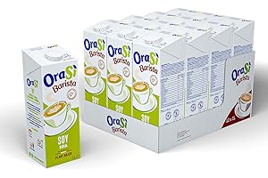 OraSì Barista Soy bevanda di soia (1 litro, 12 unità) - Alternativa vegetale al latte con soia italiana - Senza lattosio - Per cappuccini schiumosi, dieta vegana e ricette professionali