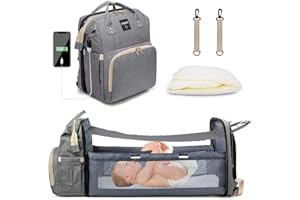 Leogreen Wickeltasche Rucksack, Große Baby Wickelrucksack, mit bettfunktion, USB-Ladeanschluss, Kinderwagengurte, multifunktional wasserabweisend
