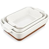 MALACASA TARA Series, Set of 3 Stoneware Oven Dishes with Handles, 3800 ml, 2700 ml and 49 fl oz, Ideal for Lasagna, Gratins,