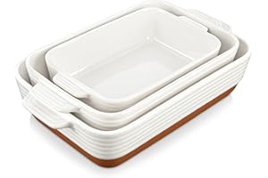 MALACASA Série TARA, 3 Plats à Gratin en Grès avec Poignée | 3800 ml / 2700 ml / 1450 ml | Plat à Four avec Motif de Sésame | Passe au Lave-vaisselle | Idéal pour Tartes, Gratins, Gâteaux et Lasagnes