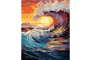 TISHIRON Paint by Number for Adults Natural Landscapes Sunset Wave Adults Paint by Number Kits on Canvas Digital Acrylic Paint by Numbers Kits Oil Painting by Numbers 16x20 in