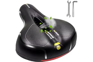 MSDADA Selle de vélo Confortable rembourrée Souple en Mousse à mémoire de Forme avec Double balles en Caoutchouc Absorbant Les Chocs - pour vélos d'intérieur/d'extérieur avec Bande réfléchissante