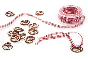 Logbuch-Verlag 12 petits bretzels décoratifs 3,5 cm avec cordon en rouge et blanc - décoration bavaroise