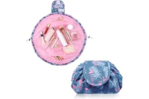 Vavabox 23 Inch Large Lazy Drawstring Make up Bag Portable Large Travel Cosmetic Bag Pouch Travel Makeup Pouch Storage Organiser for Women Girl (Large Flamingo)