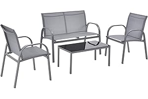 [en.casa] Gartenmöbel-Set 4-Teilig Sitzgruppe - 2 Stühle mit Sitzbank und Couchtisch Lounge-Set Terassenmöbel Garnitur Hellgrau