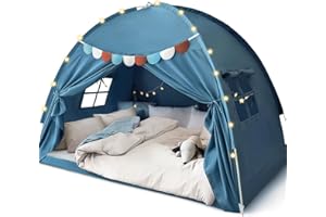 Razee Full Size Bed Canopy for Kids, Girls Bed Tent Dream Privacy Sleeping Tents Indoor (String Lights and Pennant Banners are Included) (Large Blue)